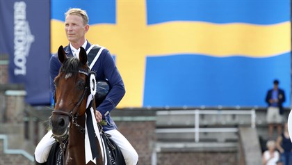 Peder Fredricson reigned supreme in the 1.55m Agria Djurförsäkring competition riding 12 year old bay gelding H&M Christian K © LGCT / Stefano Grasso