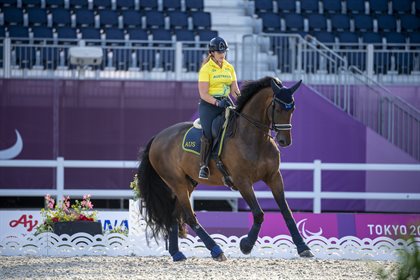 Amelia White and Genius during the arena familiarisation at Tokyo 2020. © Jon Stroud Media