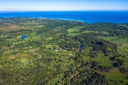 An aerial shot of the property with the North Shore in the background.