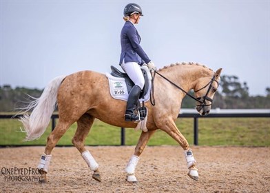 Chloe Ritchie riding Merool Georgie Girl to second in the Novice 2C. © One Eyed Frog Photography