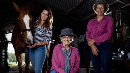 Colleen (right) with her horsey family - daughter Liz (left) and mother Joyce (centre).