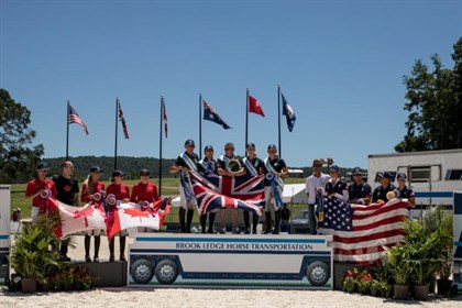 FEI Eventing Nations Cup™ podium at the Brook Ledge Great Meadow International, presented by Adequan® Photo credit: ©22Gates.com