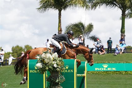 Harrie Smolders and Bingo Du Parc jumped to a third place finish in the $500,000 Rolex Grand Prix CSI5. © Sportfot