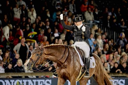 Isabell Werth on Bella Rosejust after her winning ride in the Grand Prix Special at the European Championship in Rotterdam. © Liz Gregg/FEI