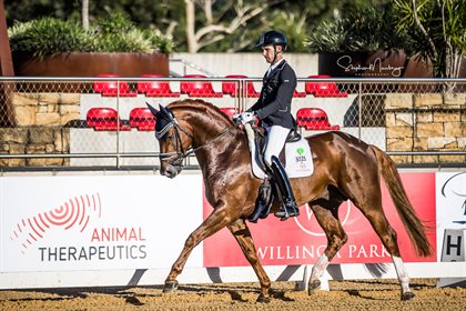 Jayden Brown and Willinga Park Fangio win the class with a score of 74.167% © Stephen Mowbray