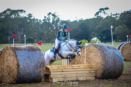 Keely Hutchinson and her little WBx Mouse Detective clearing the last fence to take the win in the Tyre Power Naracoorte EVA65 (Div 1).
