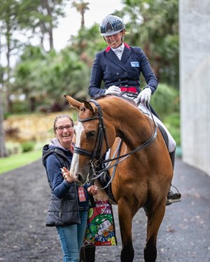 Michelle Baker, her Grand Prix horse Bradgate Park Puccini, and Leanne Shead at Willinga Park. © Simon Scully Photography