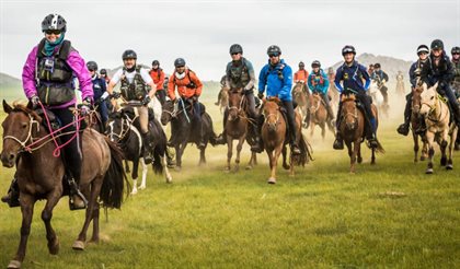 Mongol Derby riders in action.