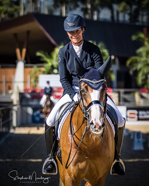 Nina Boyd and her young mare 'Benicia' score 71.009% in the Advanced 5A © Stephen Mowbray Photography