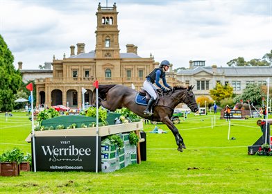 Olivia Barton and her Melbourne International Three-Day Event CCI4*L winner, Hollyander HG. Image: Andrea Dunn Photography.