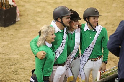 Team Oaks Sport Horses and the fourth non-riding member, Alison Rolands. © Roger Fitzhardinge