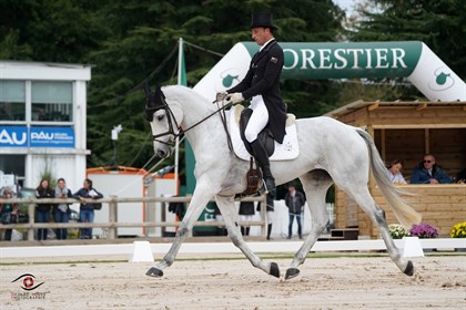 Tim Price heads the provisional leaderboard after the first half of the dressage at Pau with Ascona M © Nicolas Hodys