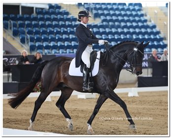 Victoria Welch and BELLAGIO 11 (IMP) won the Future Farms Open CDN Intermediate II at Brisbane CDI 2022. © Derek O'Leary Photography