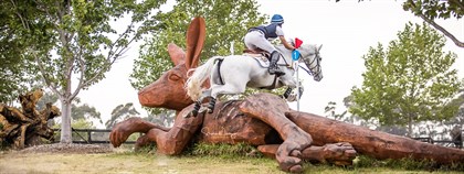Clarke Johnstone and Balmoral Sensation over the first obstacle on the Wallaby Hill cross country course. © Stephen Mowbray / Wallaby Hill