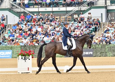 Rebecca Braitling and Caravaggio II in the CCI5*L dressage at Kentucky. Image: Michelle Dunn Photo